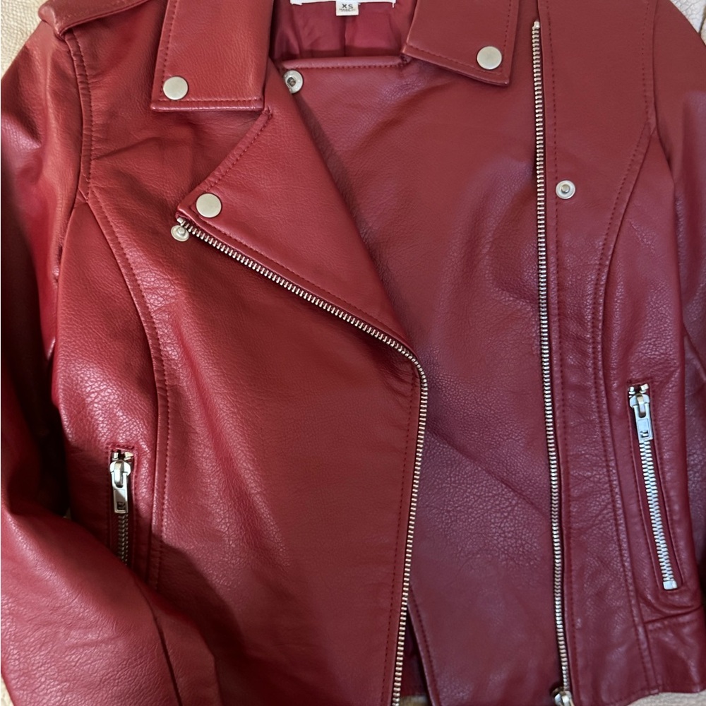 Women's Red Leather moto Jacket